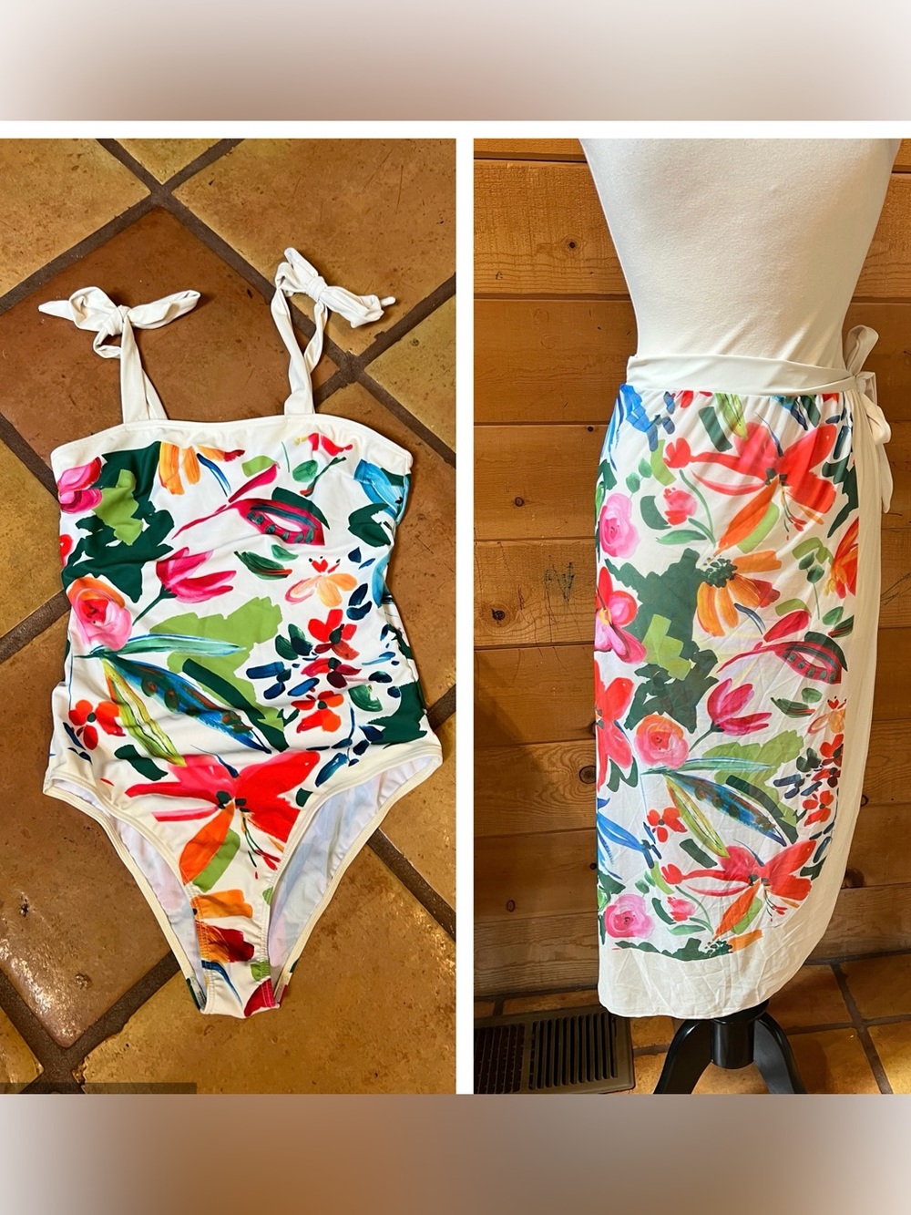 Floral one piece swimsuit and sarong set